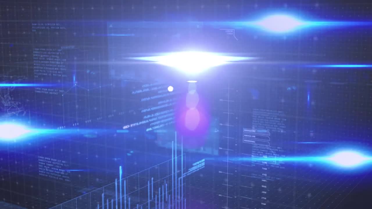 파란색 배경 위의 디지털 데이터 처리의 애니메이션