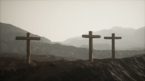 wooden crucifix cross at mountain