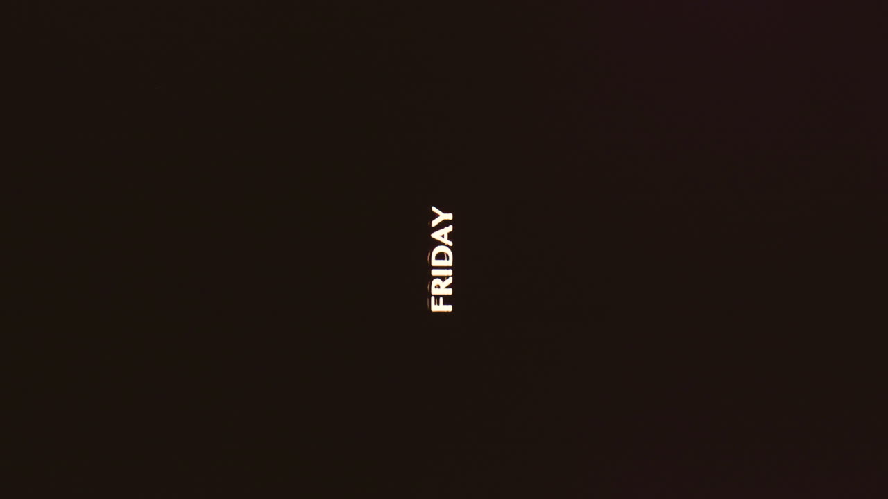 viernes vertical sin serif palabras fallo y sacudir en el estilo de vhs analógico