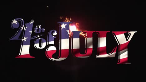 4th of july text and american flag with sparkle