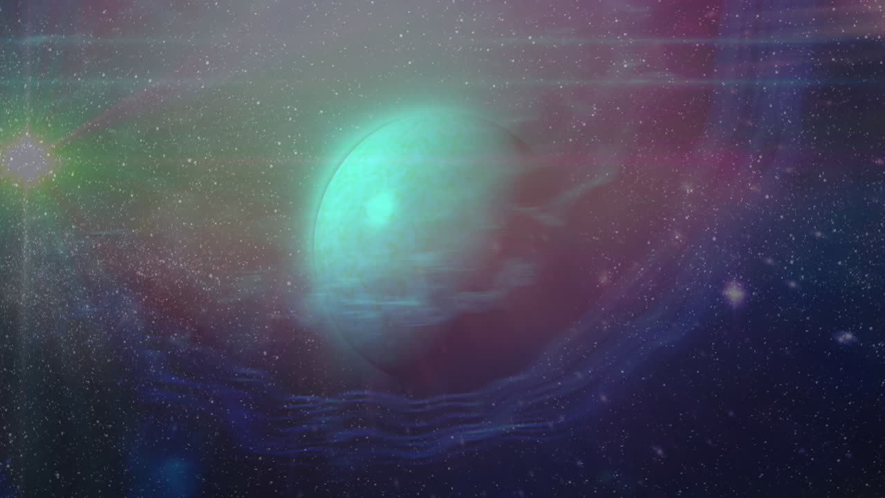 Animation of green planet in navy violet space