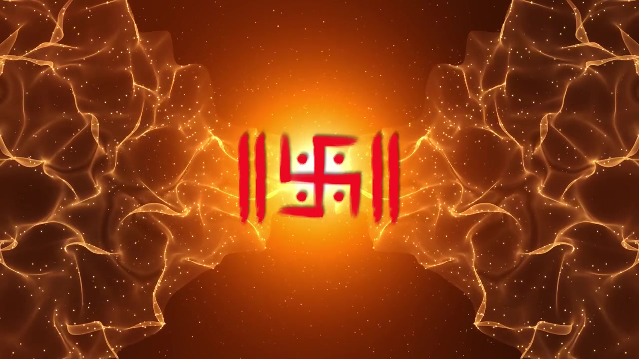 An auspicious indian swastika symbol glows crimson against radiant gold fabric waves and fine light