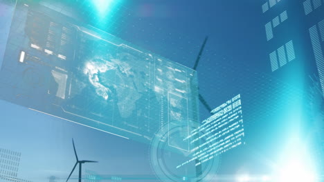 animation of statistics and data processing over wind turbines