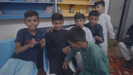 slow motion view of group of guy friends posing at camera on 14 august independence day in pakistan.