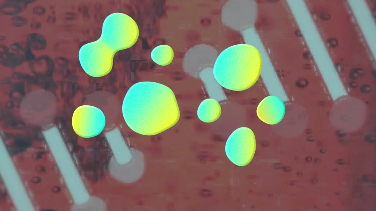 Animazione di un filamento di DNA che ruota su un paesaggio urbano sfocato.