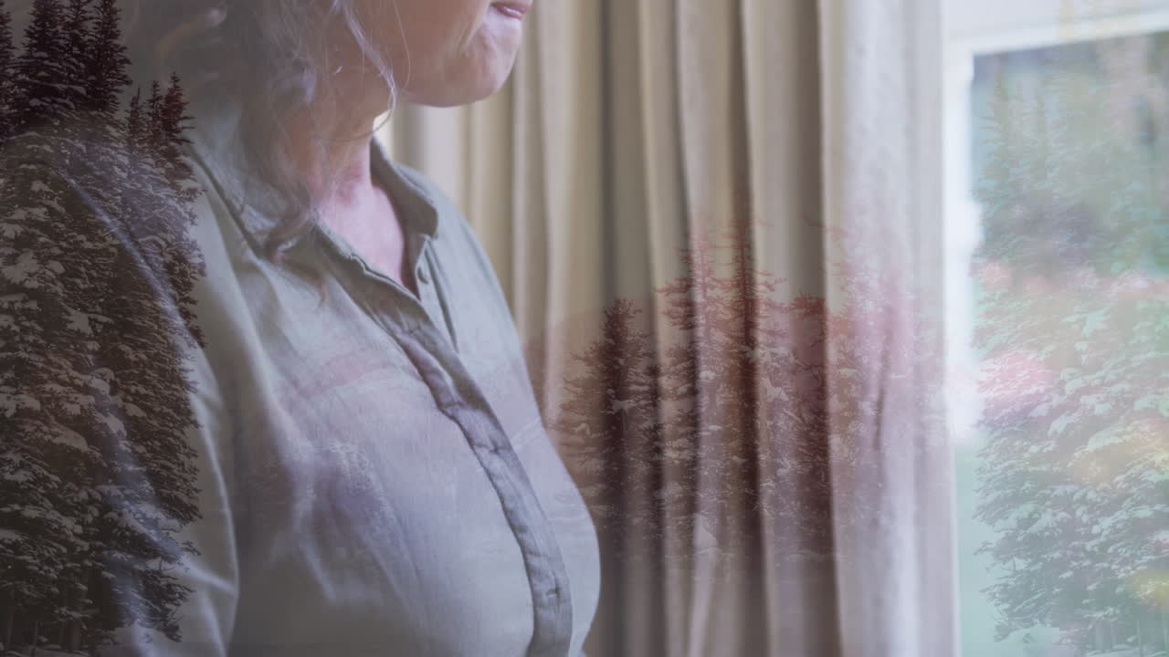 카우카스 여성 위의 겨울 풍경의 애니메이션