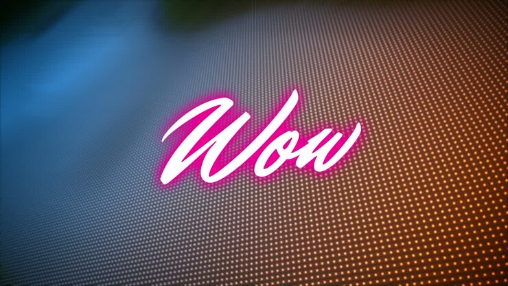Animation of wow text over blue and orange background