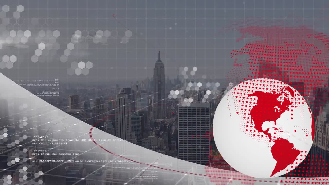 전 세계와 도시 풍경에 대한 금융 데이터 처리 애니메이션