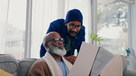 documents, help and senior with father