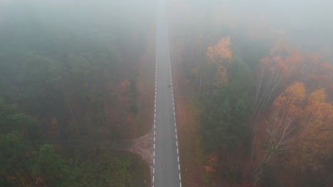 road covered in fog. aerial germany