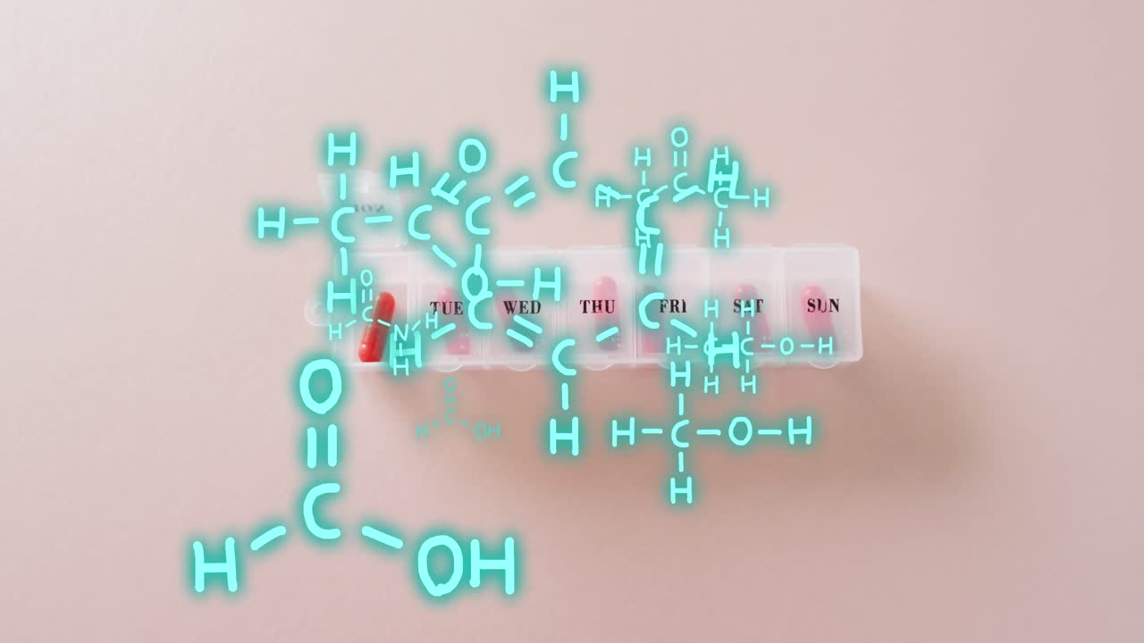 알약 위의 dna 줄기 다이어그램의 애니메이션