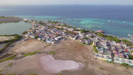 Experience a stunning aerial overview of Gran Roque, a vibrant fishing village in the Archipelago of Venezuela. Marvel at the picturesque coastal landscape and island charm that defines this region.