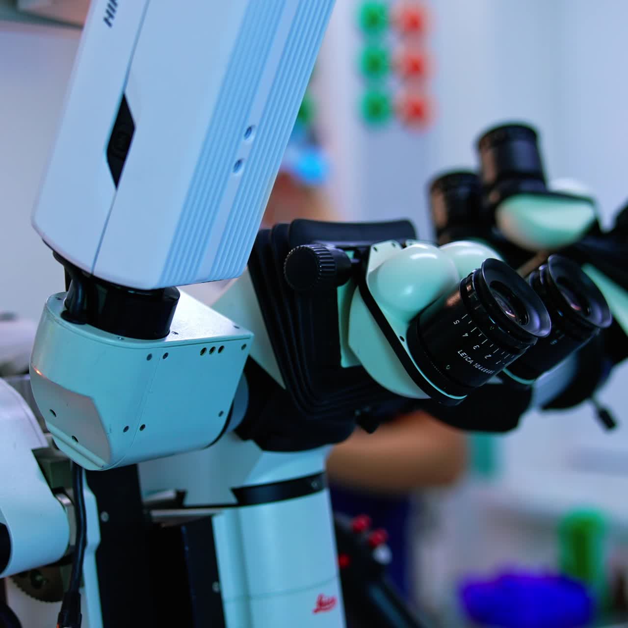 Innovative equipment in modern surgery room. Microscope for high-precise neurological operations. Close up