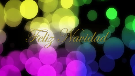 animation of feliz navidad text over multicolored lens flares against black background