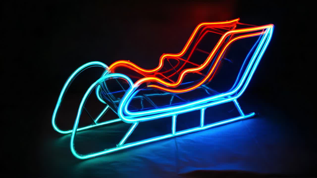 A Stunning Display of Neon Sleigh Artwork, Capturing the Vibrant Colors of Blue and Red, Perfectly Showcasing a Fusion of Light and Holiday Spirit in a Creative Design