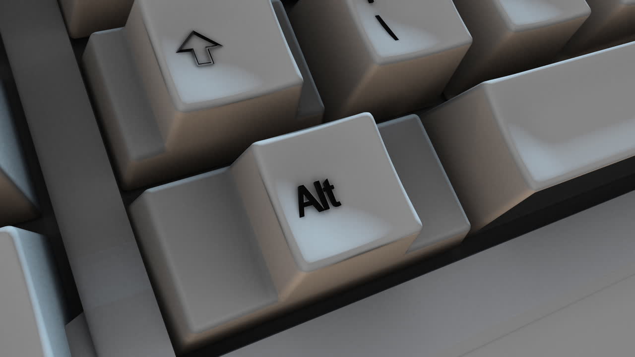 Zooming into ALT Key on 3D Render Computer Keyboard. Great for business presentations, customer support concepts, online education, and workplace productivity videos. 4K Animation