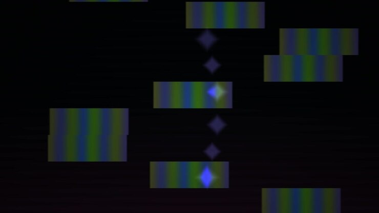 Dynamic Abstract Column of Blue and Green Stripes with Glowing Shapes