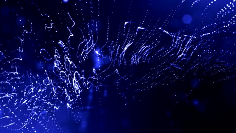 la animación de bucle de renderizado 3d de las partículas de brillo forma líneas oscilantes como guirnalda oscilante como fondo festivo o fondo abstracto de partículas con profundidad de campo y bokeh como bucle vj. azul 8
