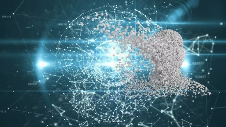 Busto umano in movimento con connessioni di rete