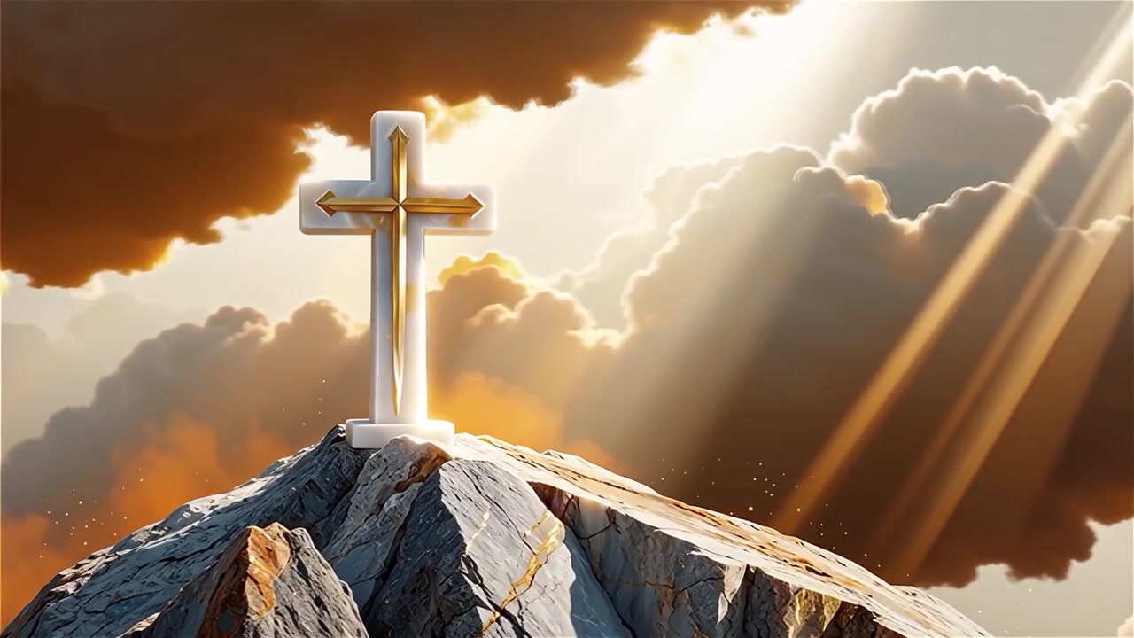Croce Cristiana Luce Celestiale Sfondo per il Culto.