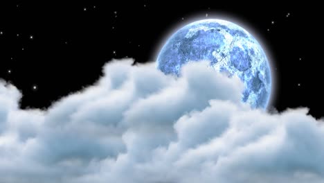 Animation-Von-Mond-Und-Wolken,-Die-Sich-Auf-Schwarzem-Hintergrund-Bewegen