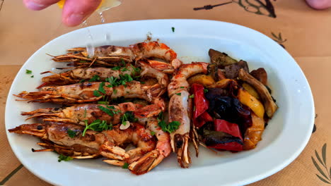 grilled shrimp with roasted vegetables - delicious mediterranean meal