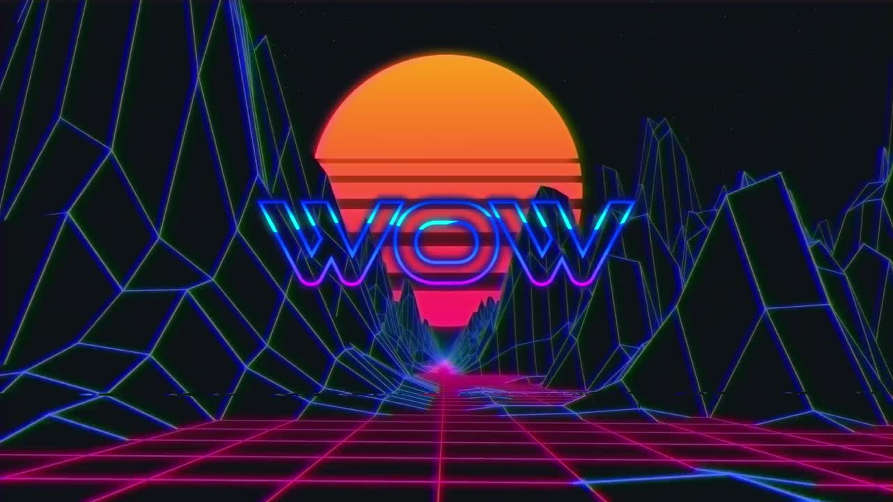 animación pantalla de videojuegos antiguos con la palabra wow escrita