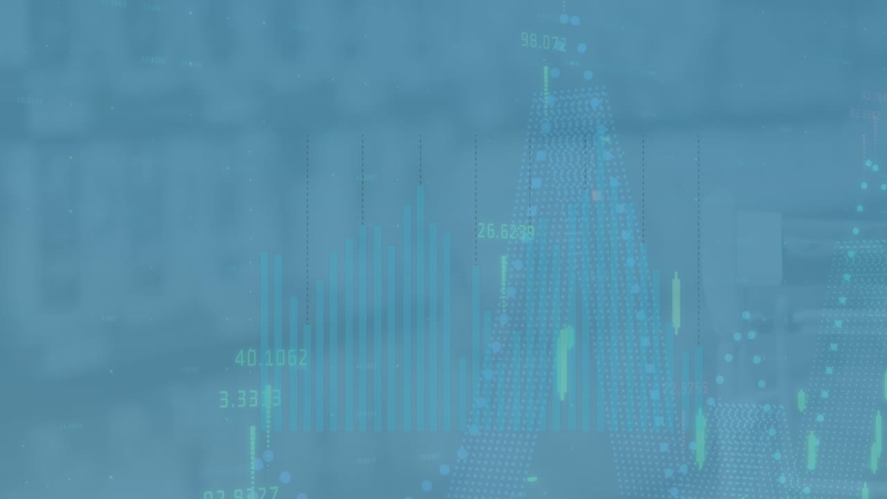 Animation of data processing over blue background
