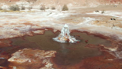 aerial view of crystal geyser, cold water spring by green river in moab utah usa area, drone shot