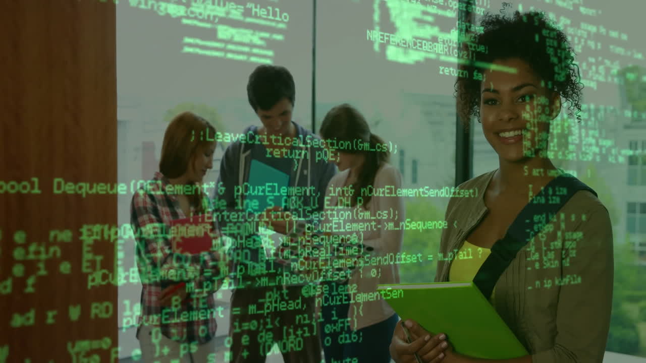 Animation von Datenverarbeitung über vielfältigen Studierenden