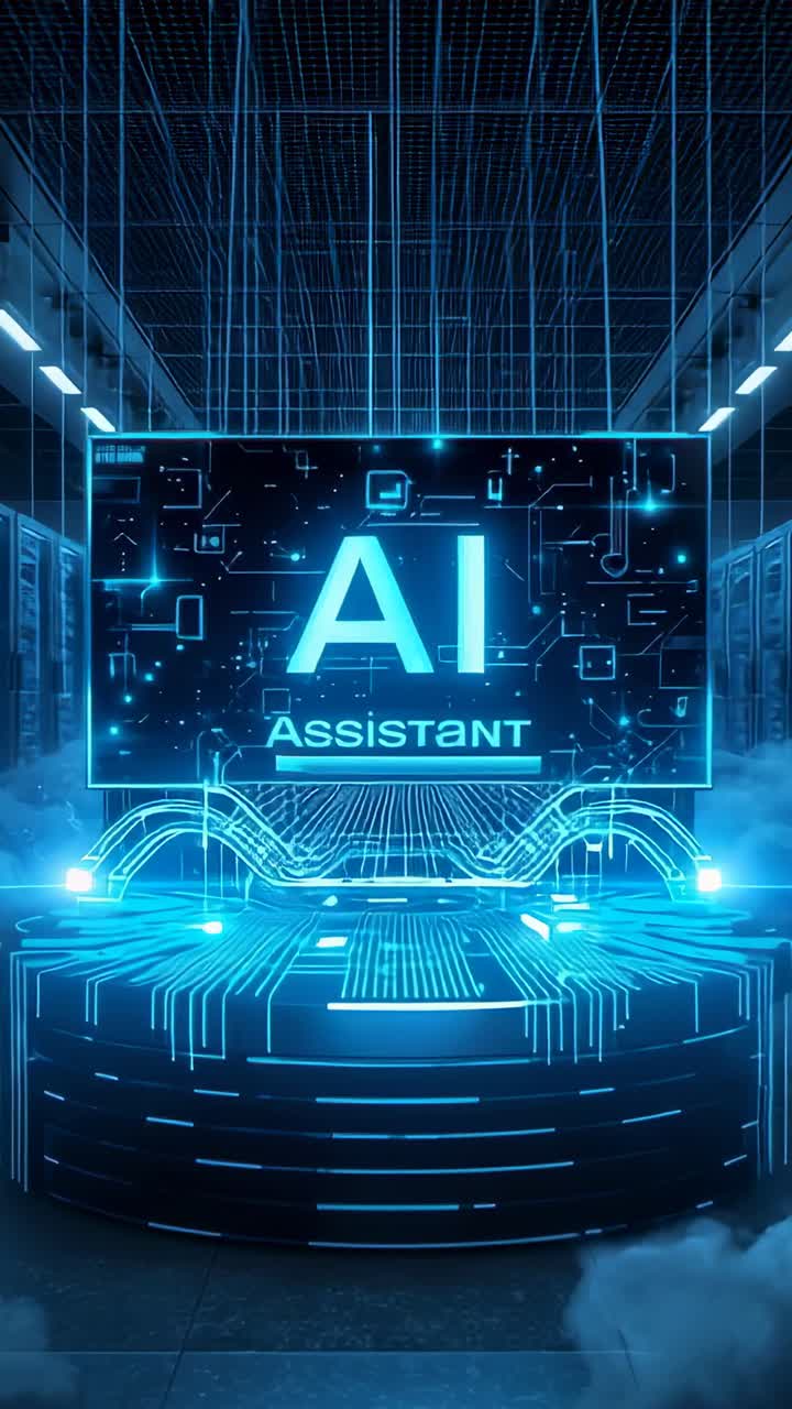 Vertical video: Platform initiating AI Assistant in corridor while lights and mist intensifying