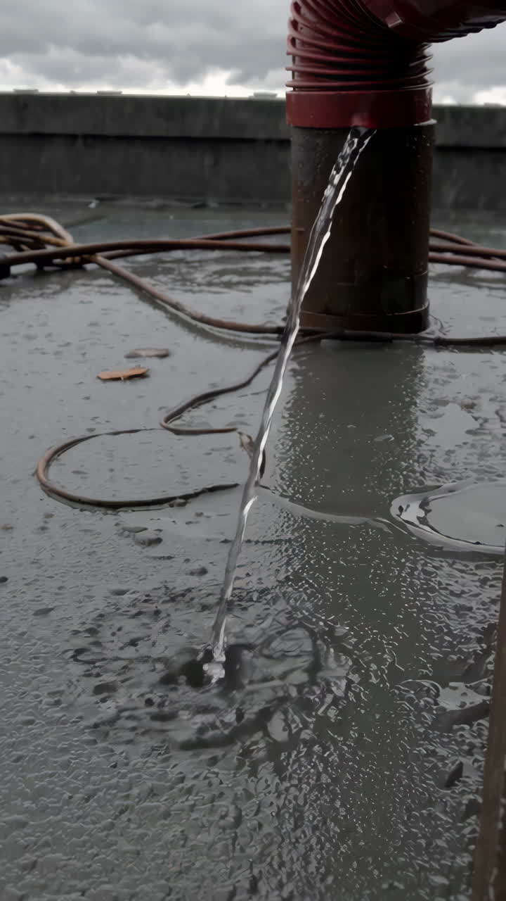 Water Draining from Rooftop Gutter