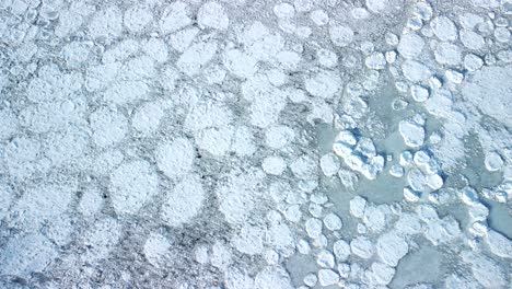 aerial drone shot across ice field frozen lake 4k global warming and climate change