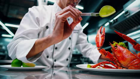 chef preparing a lobster dish