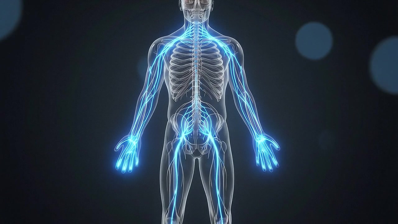 3D medisinsk animasjon av menneskets nervesystem og hjerne