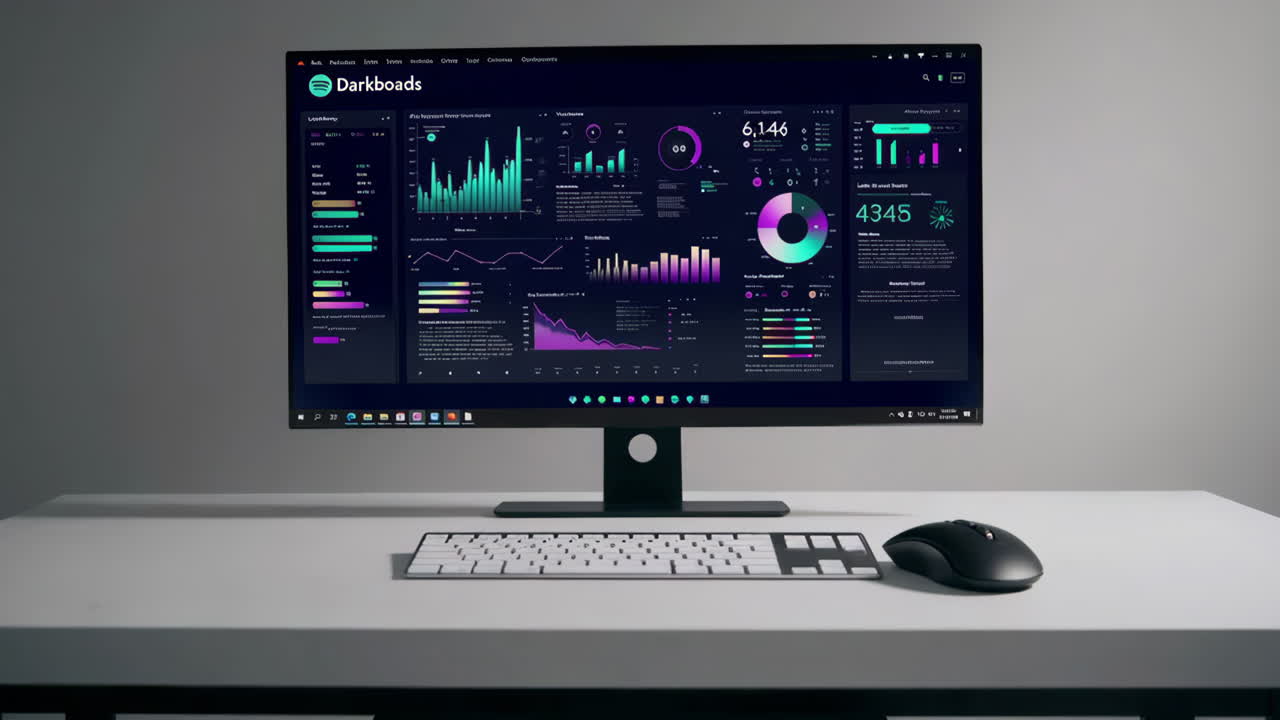 Modern Computer Setup with Data Visualization Dashboard