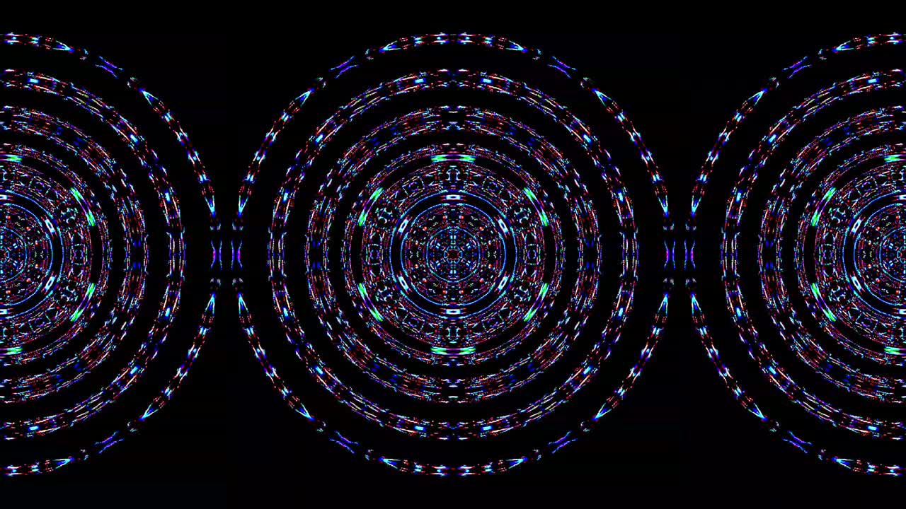 forma redonda animada de luces intermitentes multicolores, sobre un fondo negro