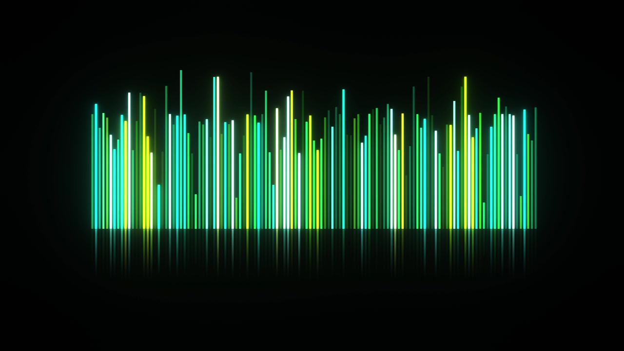 Vibrant Digital Audio Equalizer Bars Reflecting on Black Background