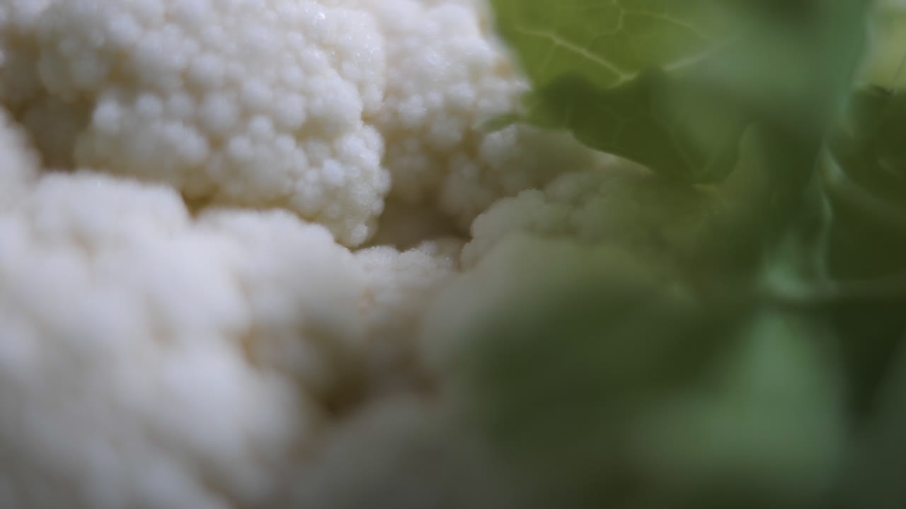 Slider shot of organic farm fresh raw cauliflower macro close focus
