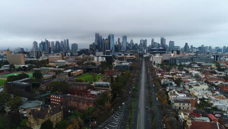 stunning melbourne on a rainy day with drone, winter