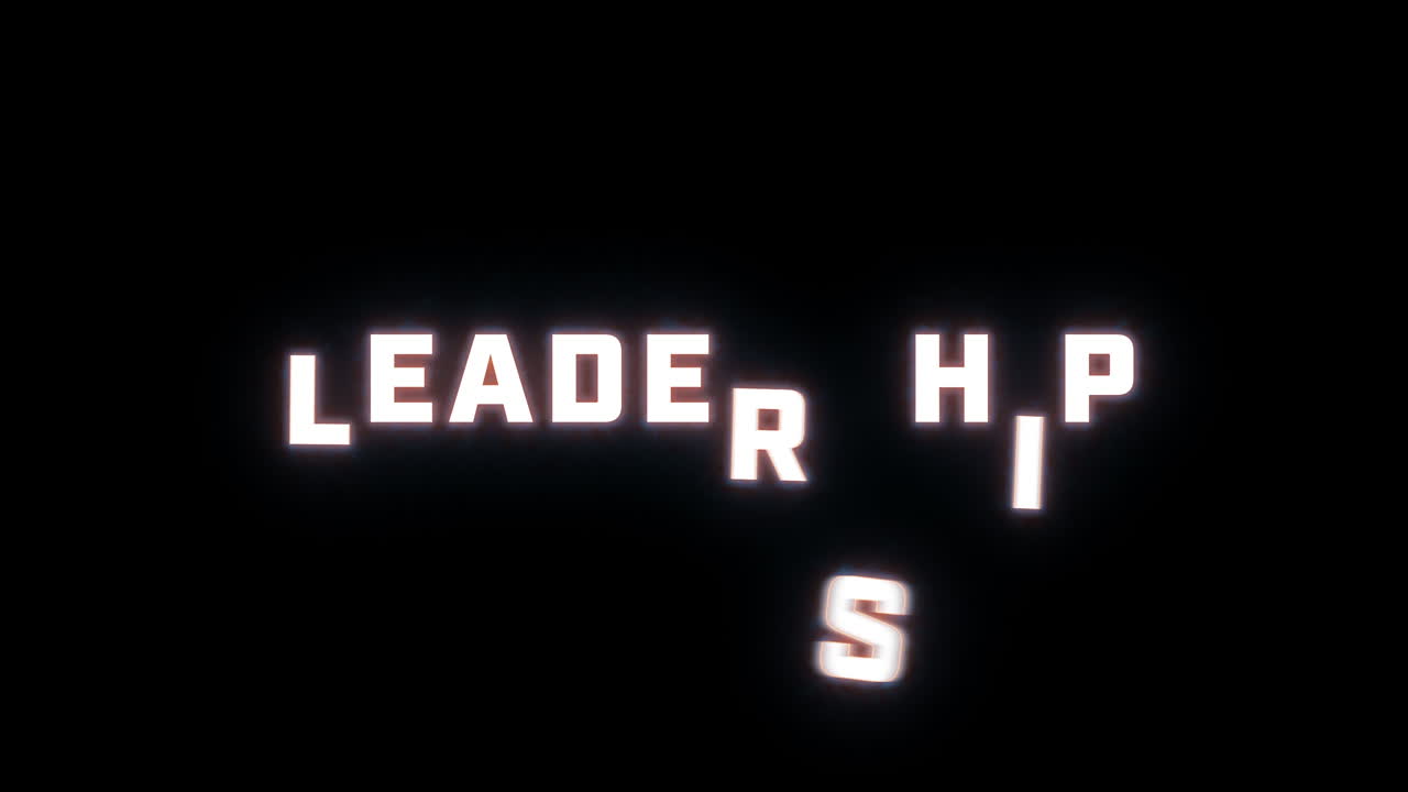 4K text reveal of the word "leadership" on a black background