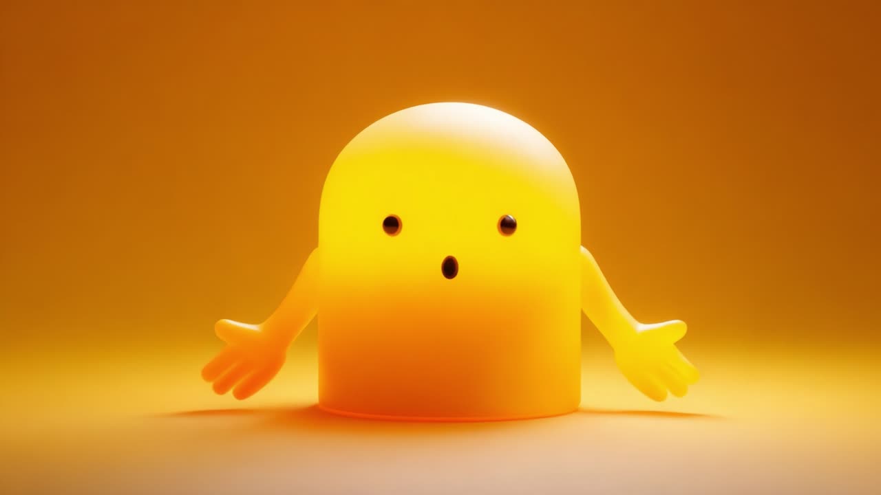 A Charming and Expressive Character: A Playful Figure with Outstretched Arms and an Adorable Expression, Illuminated in Warm Yellow Tones, Captures the Essence of Whimsy and Joy
