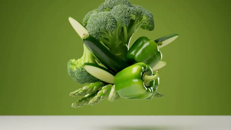 assortment of fresh green vegetables floating