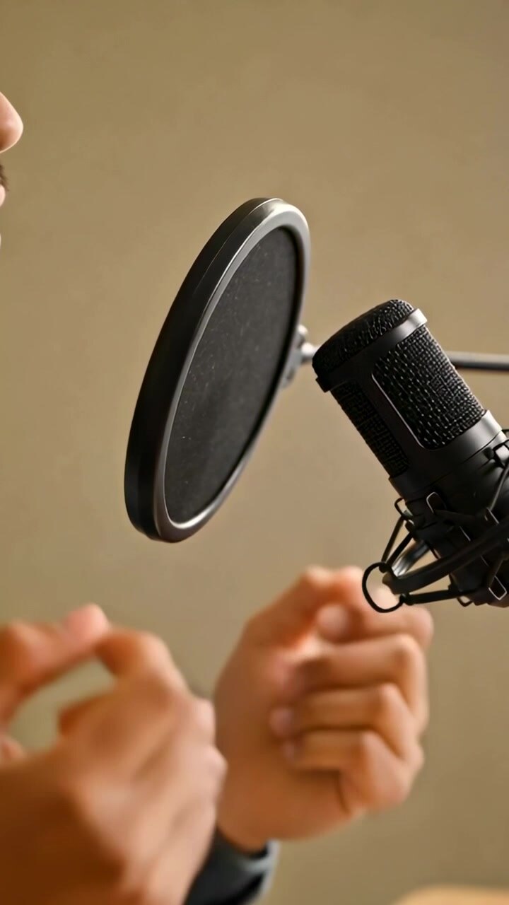 Video verticale: Oratore maschio che inizia a parlare, indossando un top scuro e gesticolando in studio con un microfono.