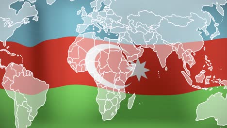Animation-Einer-Digitalen-Karte,-Die-Sich-über-Die-Wehende-Nationalflagge-Aserbaidschans-Bewegt