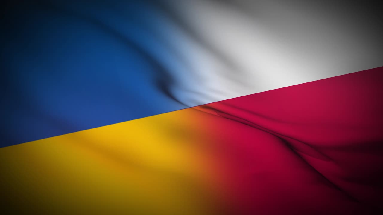 Waving Poland and Ukraine Flag.