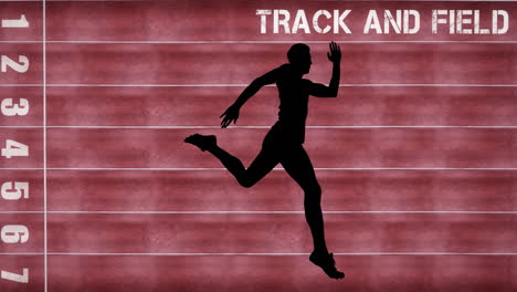 animation of silhouette of male runner with text on racing track background