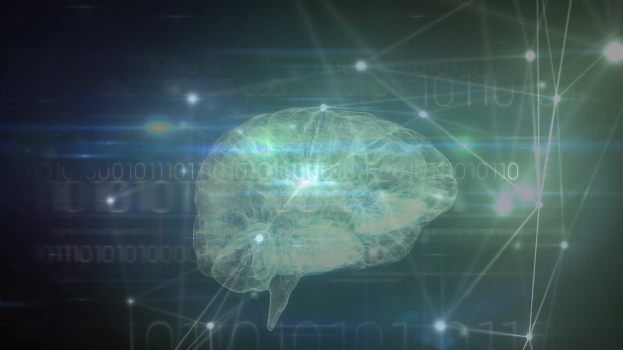 Animazione di reti di connessioni su elaborazione di dati medici con cervello umano digitale