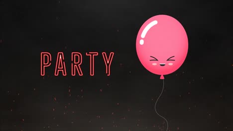 Animation-Von-Partytext-über-Rosa-Ballon-Auf-Schwarzem-Hintergrund