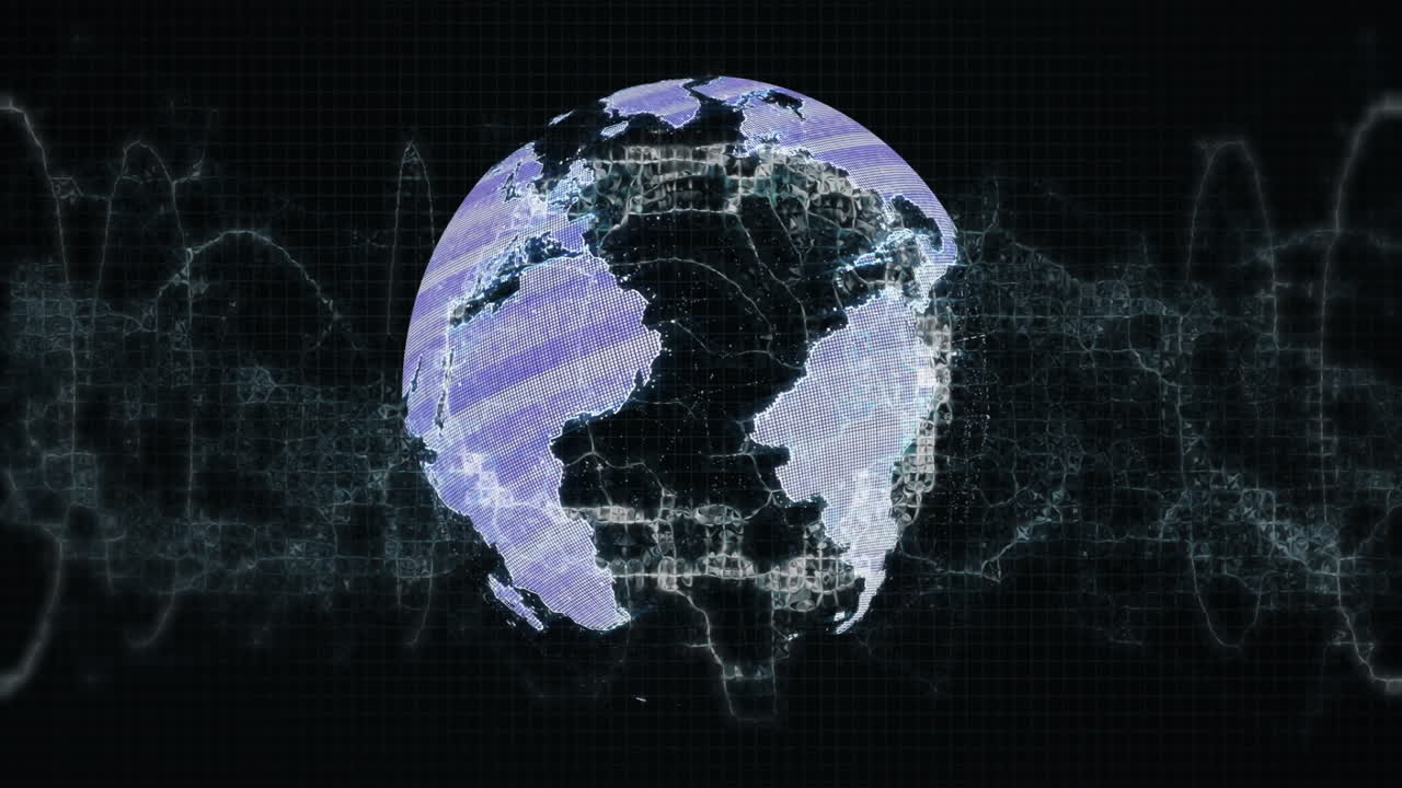 Animation of globe and brain spinning over shapes
